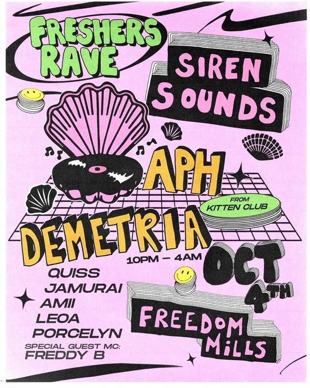 Siren Sounds Freshers Rave event flyer
