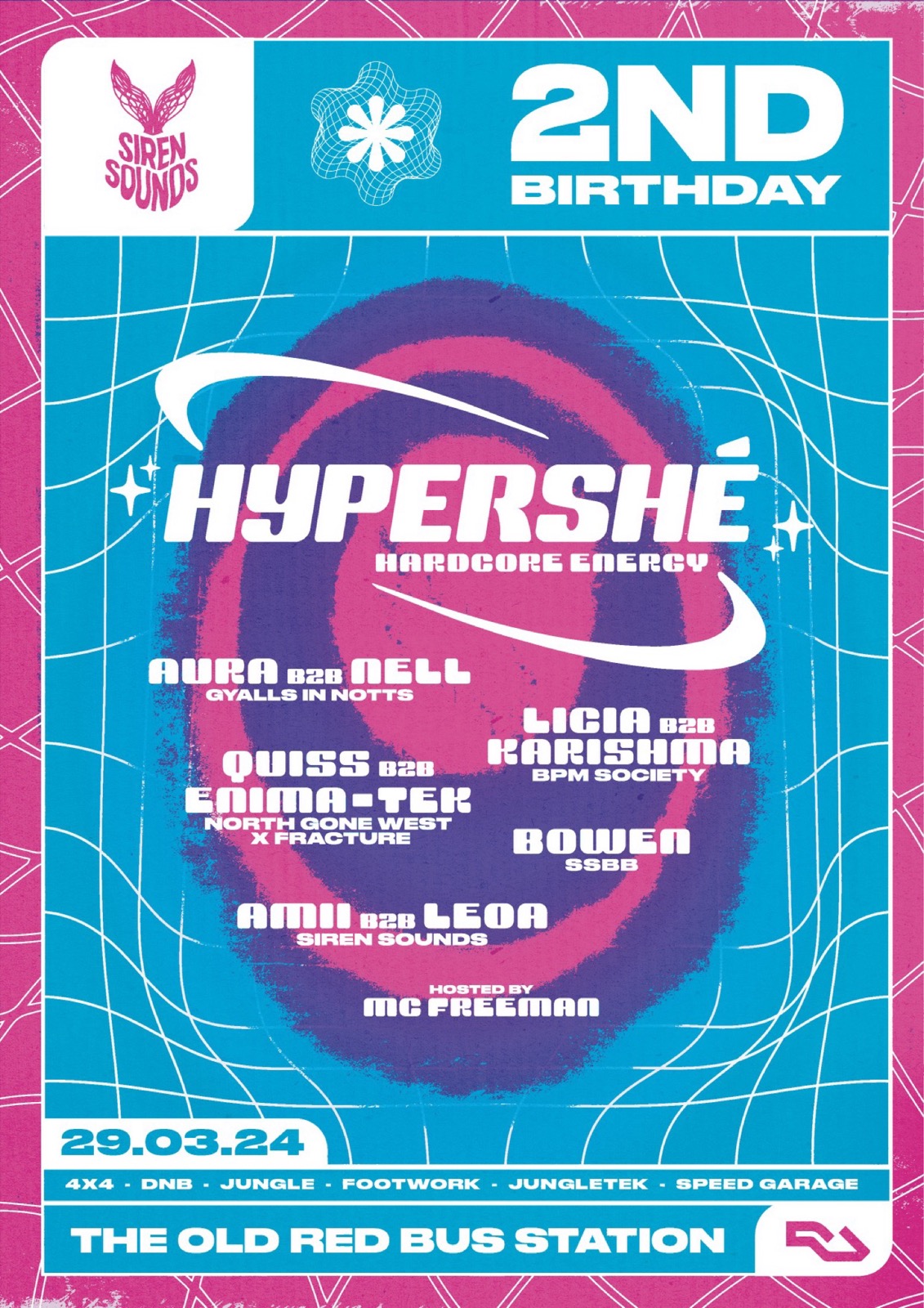 Siren Sounds second birthday event flyer